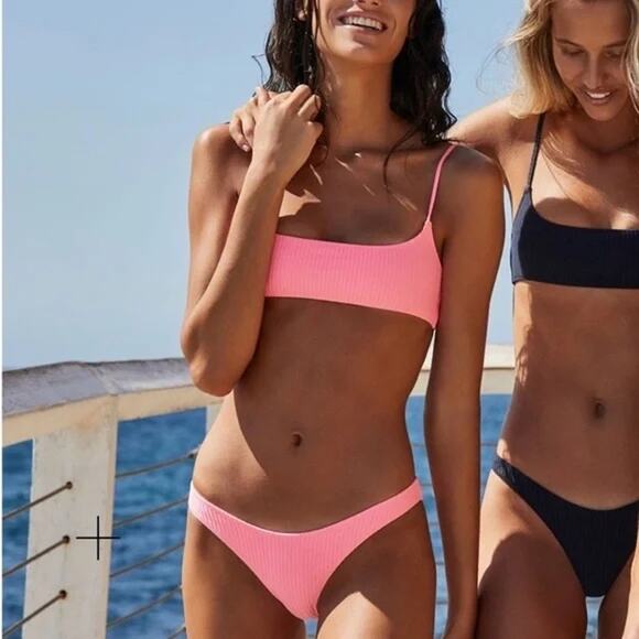 Triangl Ribbed PIPA Bikini Bottoms High Leg Hip Light Pink Swim - Picture 2 of 6